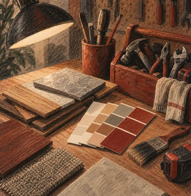 Illustration of property service businesses equipment and workspace